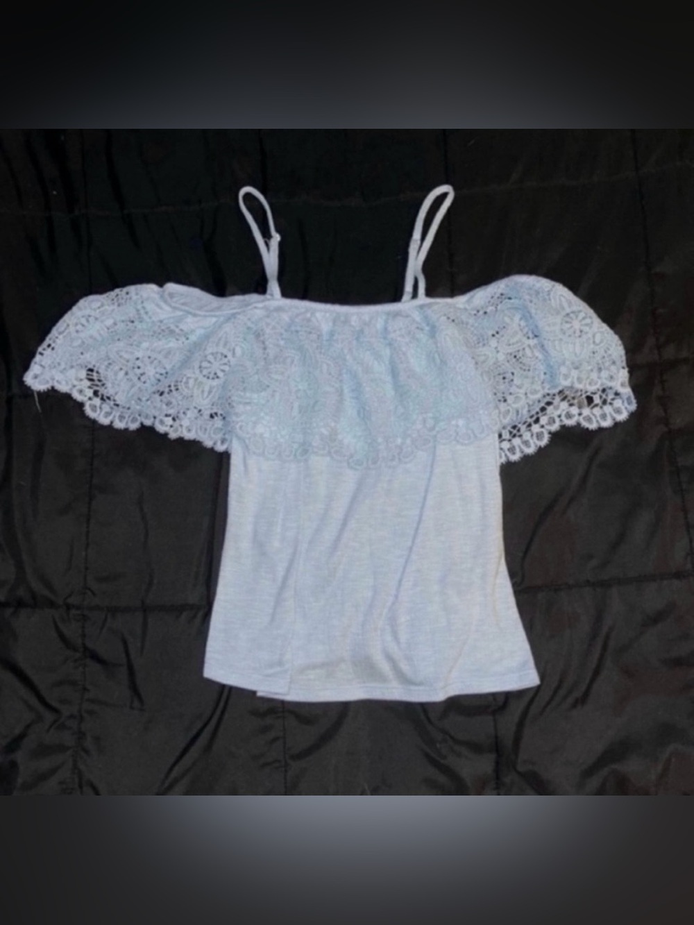 Lace-Trim Off-Shoulder Spaghetti Strap Top - Light Blue